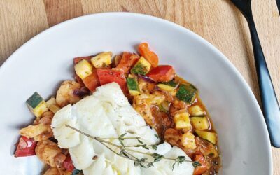 Butter Poached Cod with Spicy Veggies recipe